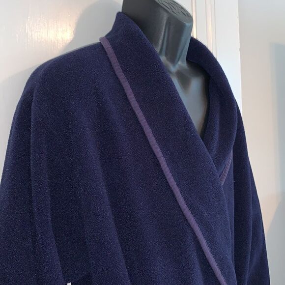Vtg J. Crew navy blue thick fleece polyester robe - Picture 6 of 12